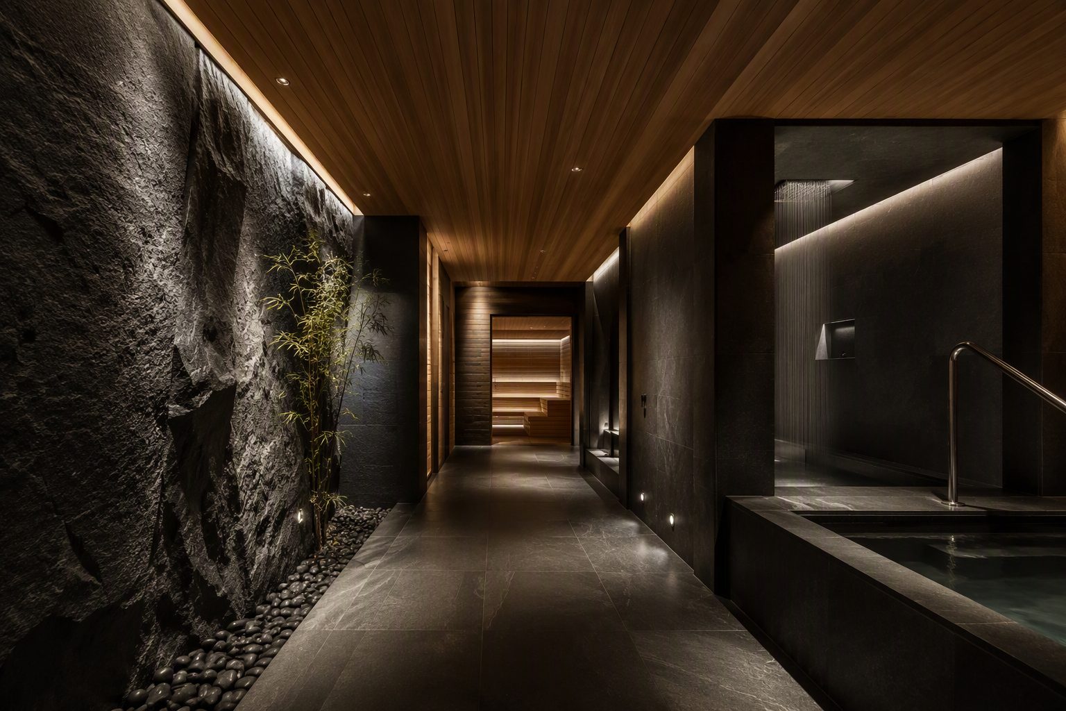Concept image of a luxury hotel spa corridor
